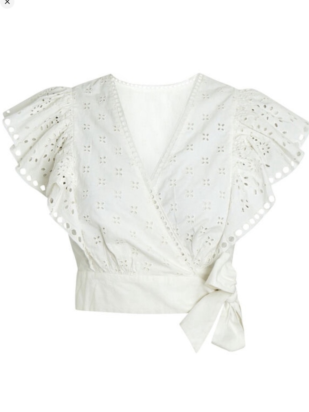 INTERMIX Lilian Eyelet Ruffle Sleeve Wrap Blouse Women's 4 White